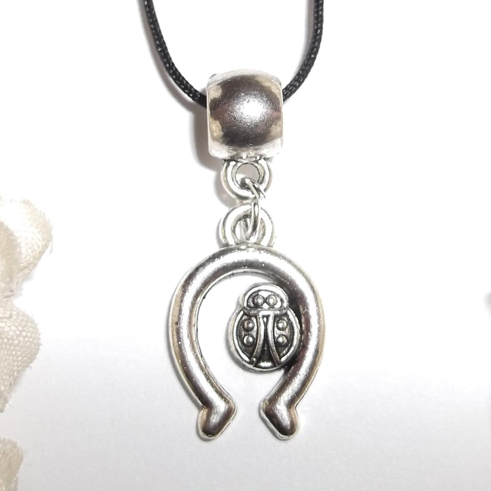Silver Necklace Ladybug Horseshoe Good Luck Symbol Sign Gift Girl Jewelry D390